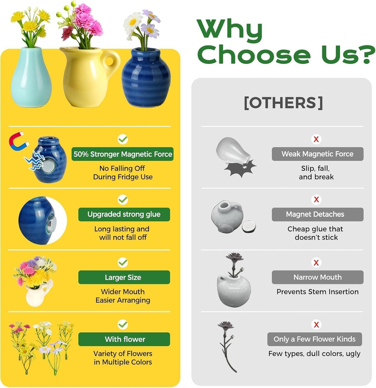 8Pcs Refrigerator Magnets Mini Ceramic Vase Fridge Magnet Vase Magnet for Fridge