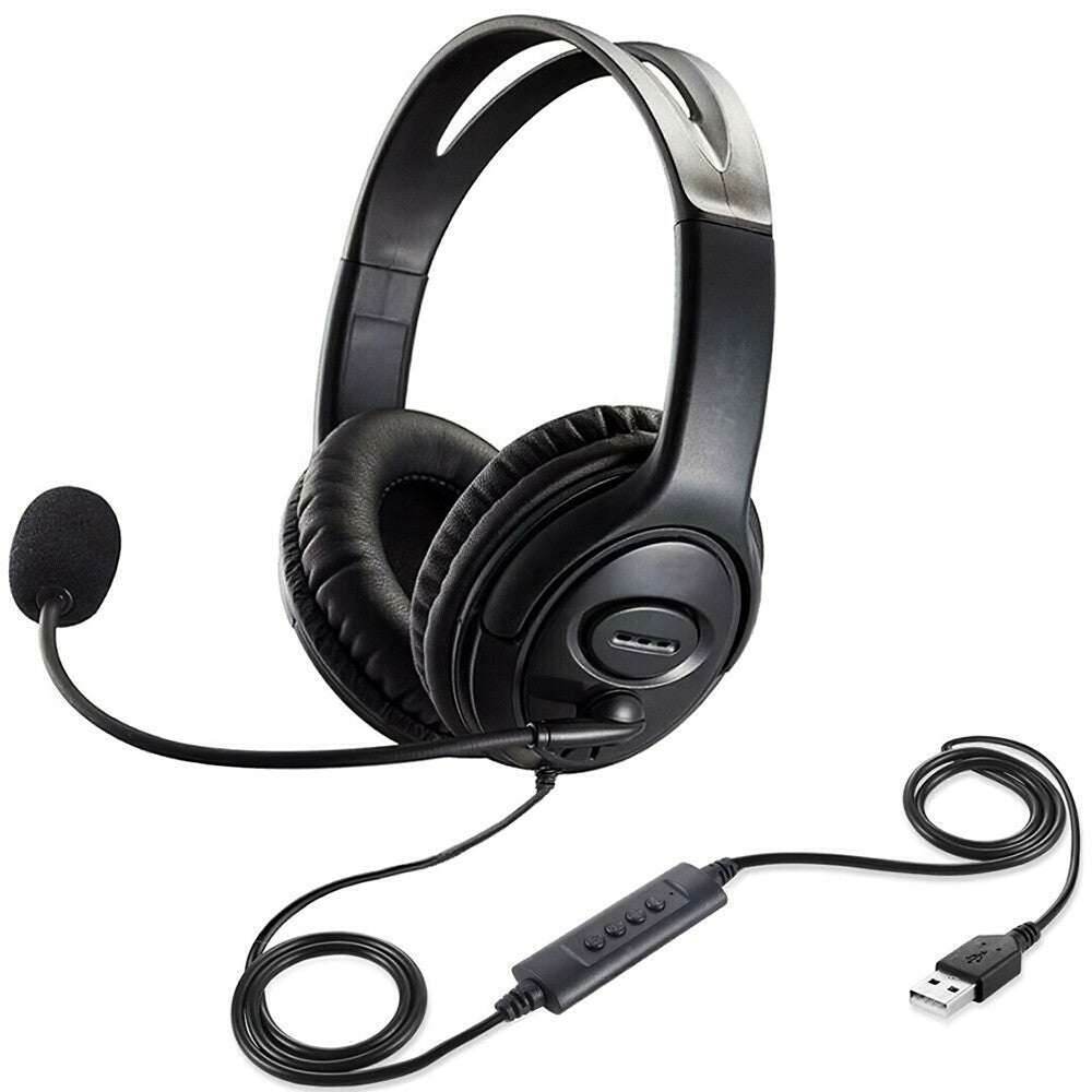 USB Headphones with Microphone Noise Cancelling Headset for PC Skype Laptop UK