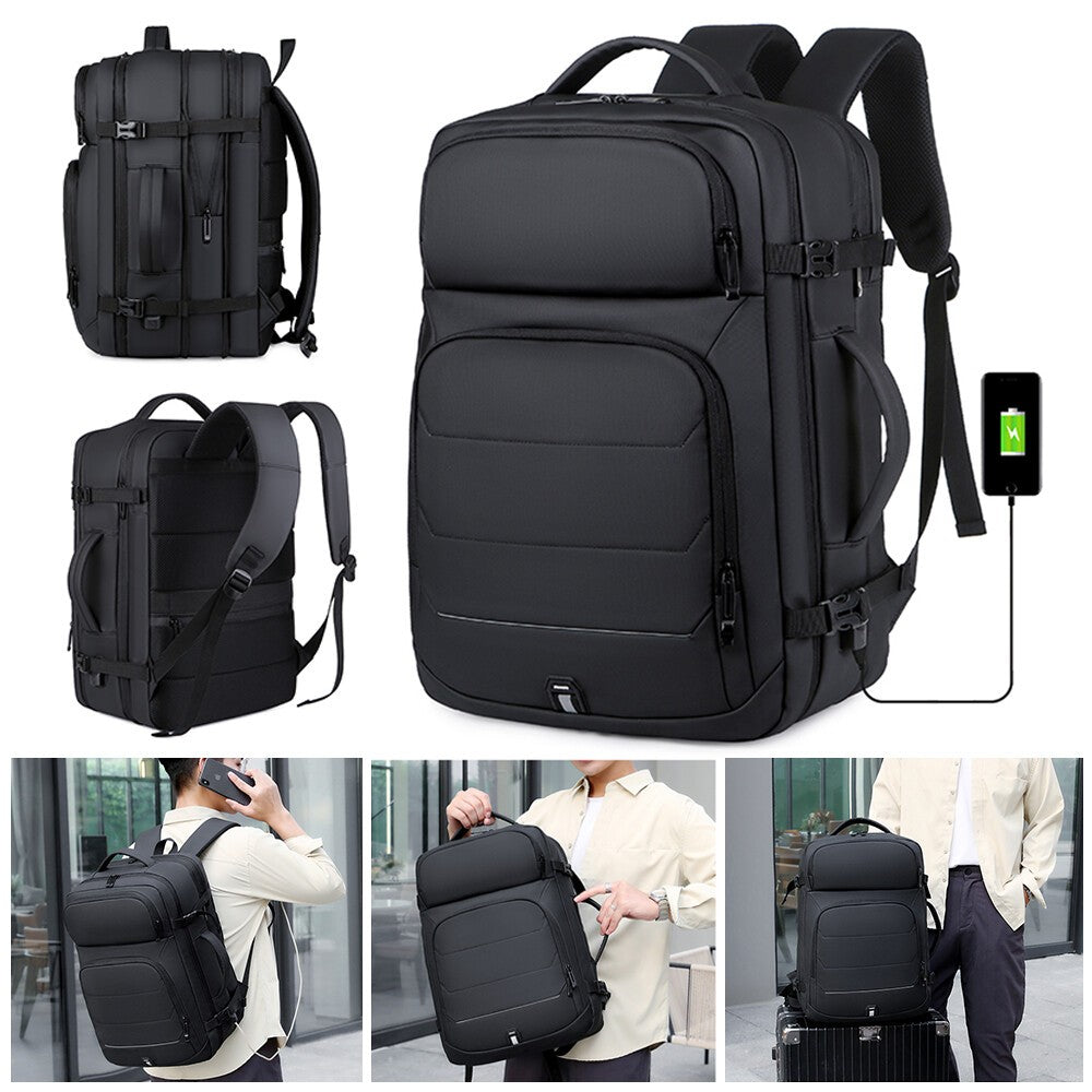 18" 50L Expandable Backpack, Men Laptop Rucksack with USB Port for School Travel