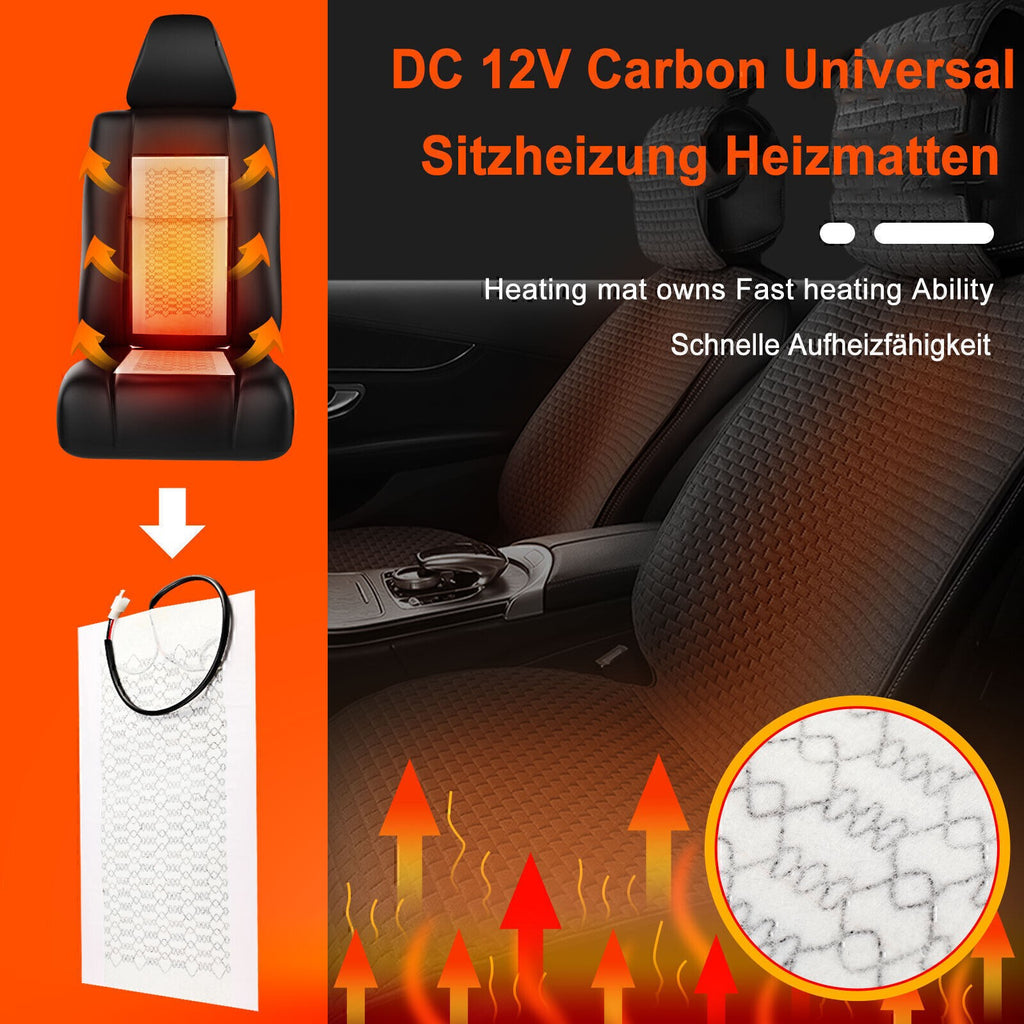 2 Seats Carbon Fiber Heated Seat Heater Pad Kit Car Cushion Switch 12V Universal
