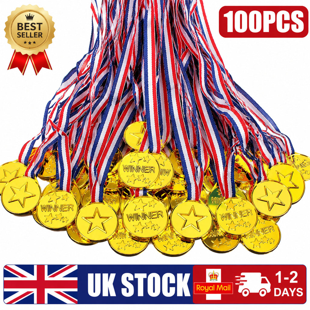 Plastic Gold Medals Winner Sports Kids Sports Party Bag Filler Awards Toys 100pc