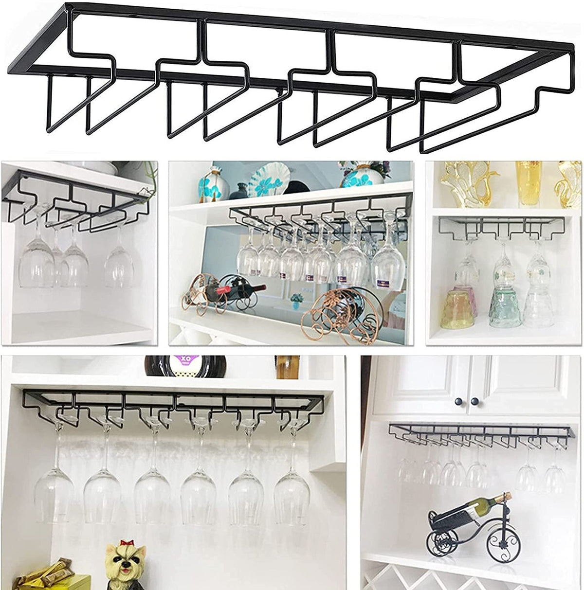 5 Rows Wine Glass Rack Under Cabinet Stemware Rack Wine Glass Cup Organizer