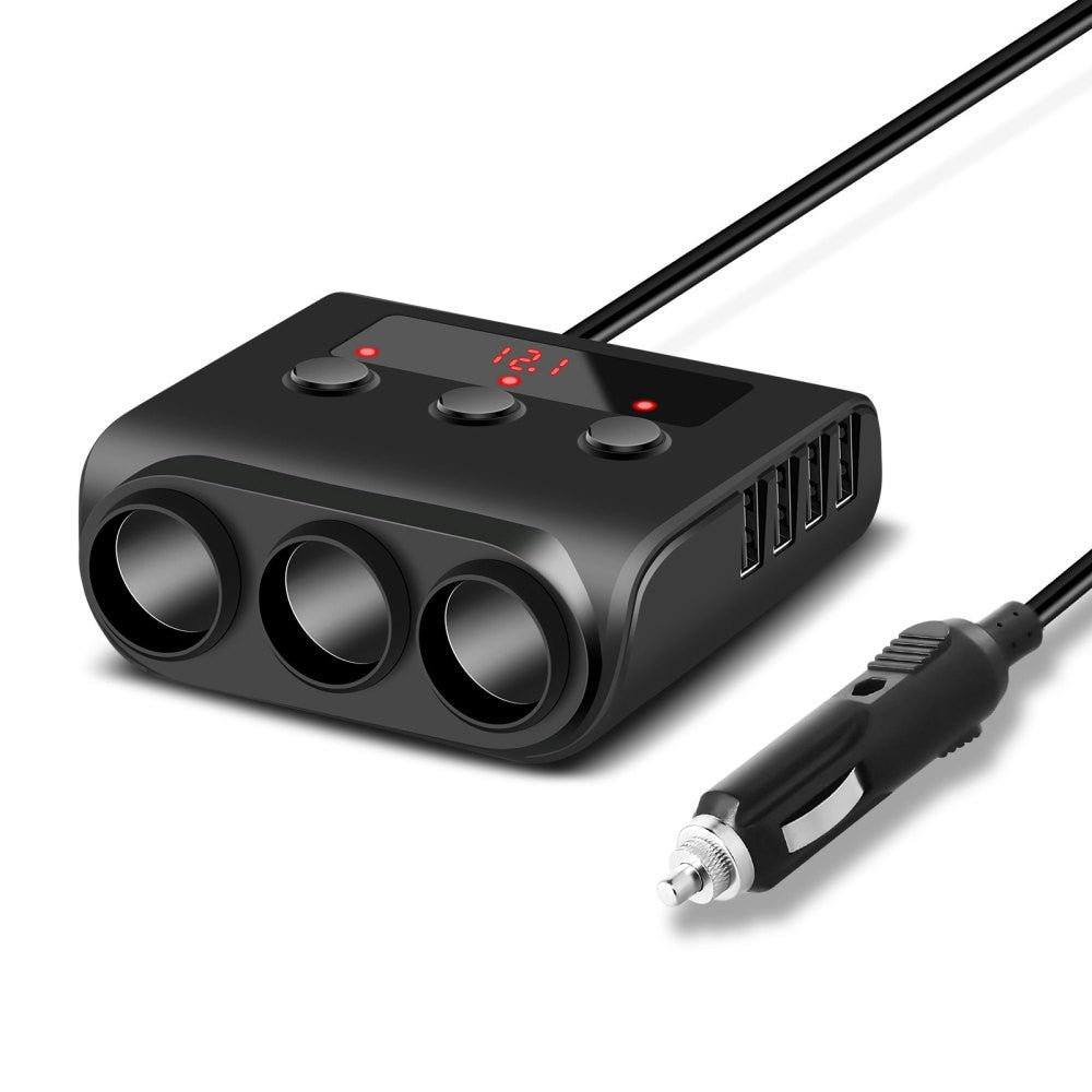 3 Way Cigarette Lighter Socket Splitter 12V 24V 4 USB Plug Multi Charger Adapter