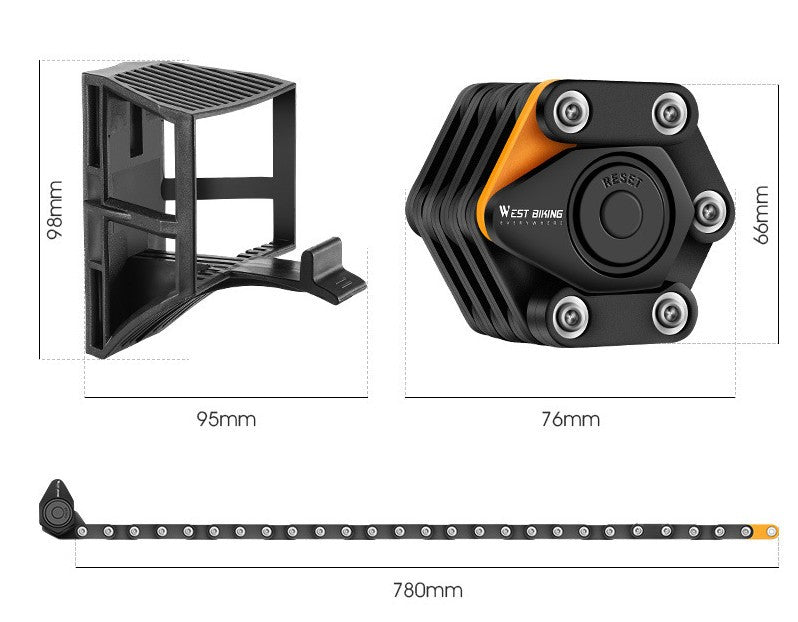 Titanguard Foldable Bike Lock 4 Digit Combination Anti Theft Security Chain Lock
