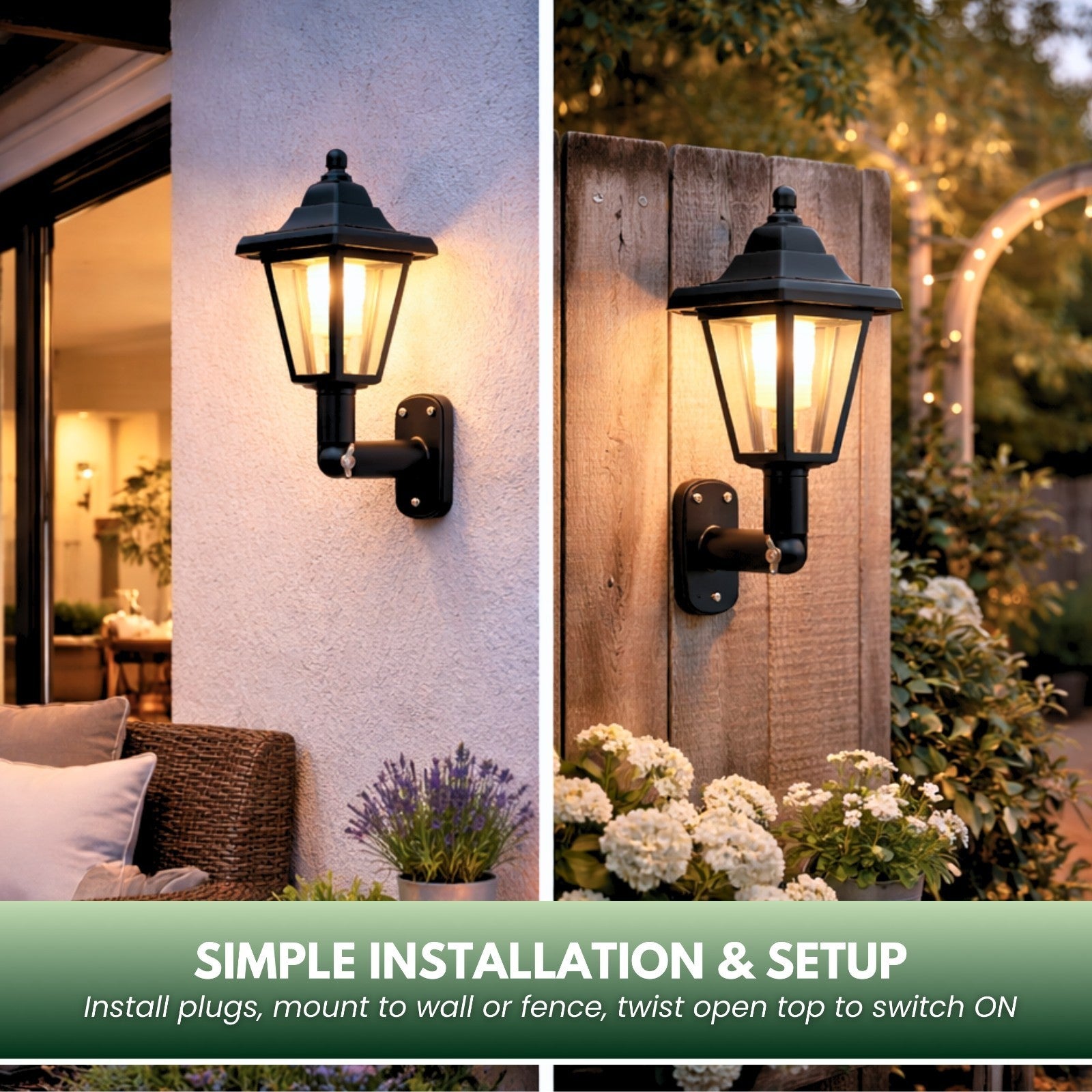 Set of 2 Solar Outdoor Wall Lights Victorian IP65 Solar Garden Lanterns