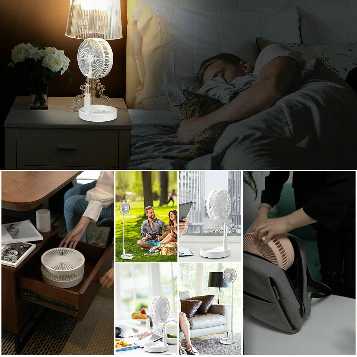 Telescopic Cordless Fan Cooling Wireless Folding Portable Rechargeable Fan UK