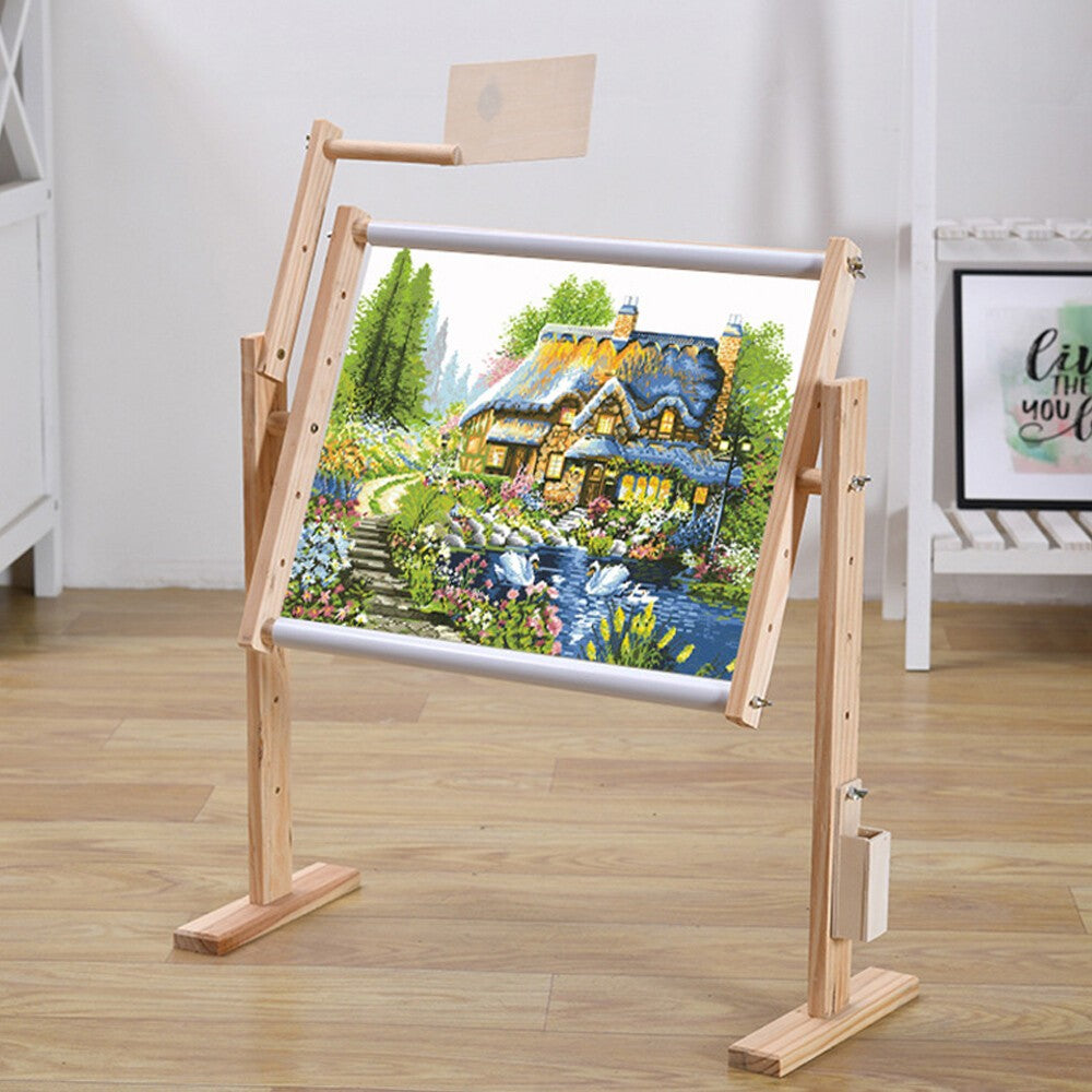 Cross Stitch Frame Tabletop Floor Stand Wooden Embroidery Tapestry Hoops Adjust
