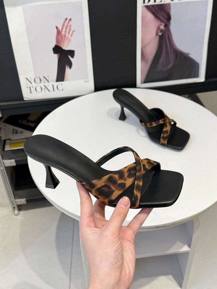 French High-heeled Niche Slippers For Women, Worn With Square Toe Suede,...