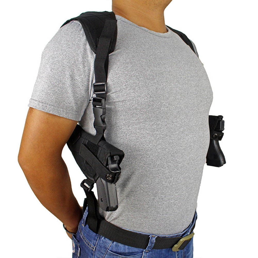 Tactical hand gun shoulder holster black under arm double soft pistol holster@