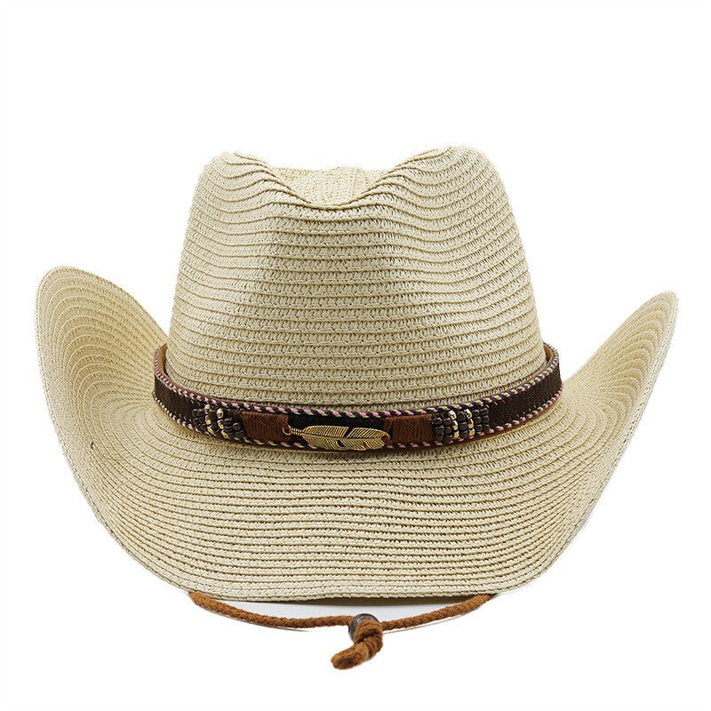 Women Mens Straw Western Cowboy Hat Outdoor Wide Brim Sun Protection Hat New uk