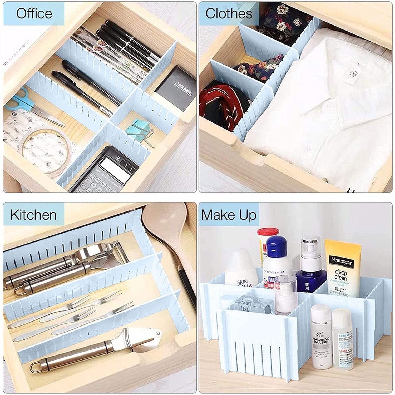 8PCS Drawer Grid Dividers–Adjustable DIY Storage Inserts (47x7cm) for All Drawer