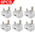 6 Pack UK USB Wall Charger 3 Pin Plug Mains Adapter For Phones, Tablets Power UK