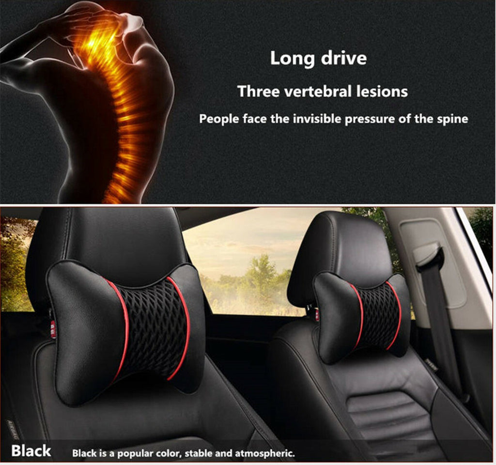 2x PU Leather Knitted Car Headrest Pillows Neck Rest Support Seat Cushion