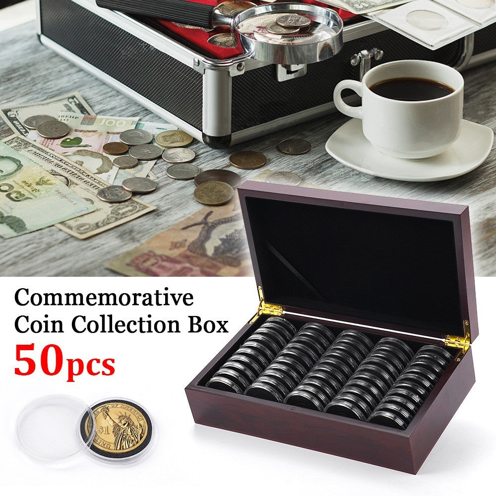 46MM Coin Capsules 50pcs Wooden Storage Case Collectors Display Holders Box