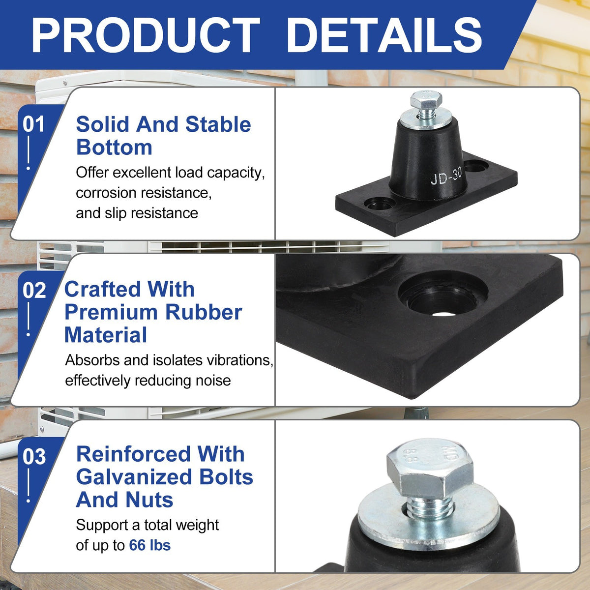 4pcs Rubber Vibration Isolator Mounting Bracket 66lb Load Bearing(80x41x39mm)