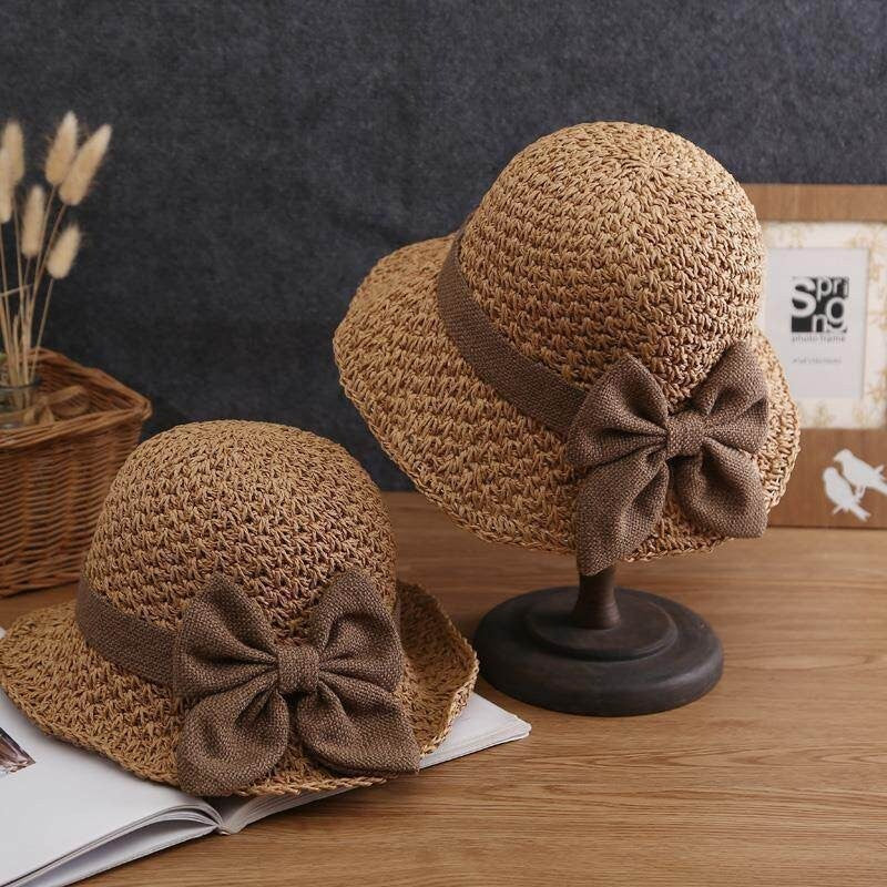 Elegant Woven Straw Sun Hat with Bow, Wide Brim Foldable & Breathable Sun Hat
