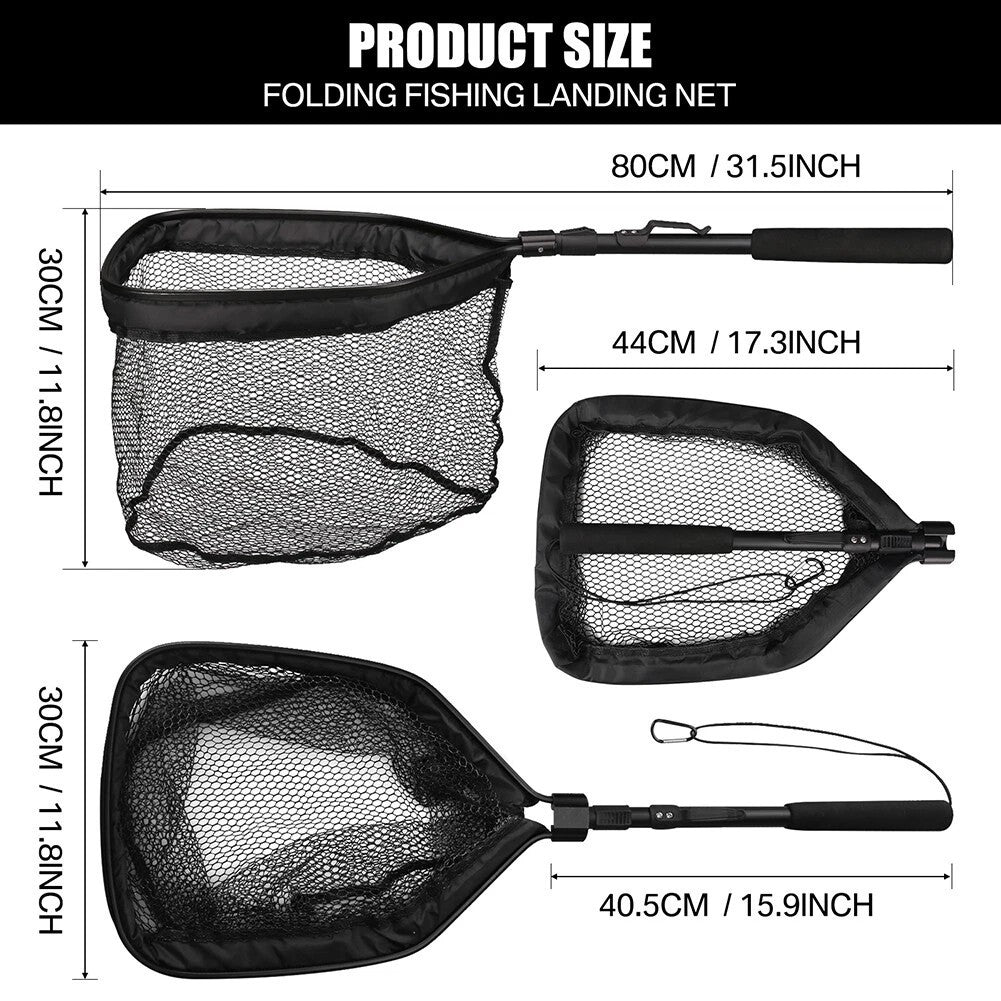 2pcs Rubber Coated Landing Net Telescopic Foldable Floating Fishing Net Trout