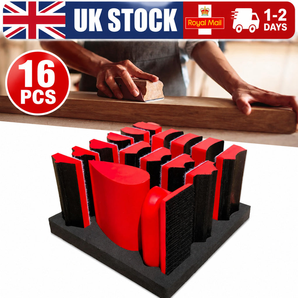 New 16Pcs Sanding Block Kit Contoured Profile Sanding Pad Tools Set Multiple Sha