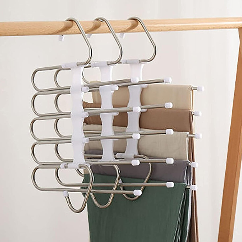 Multi Layer Pants Hanger Closet Space Saver Clothes Storage Organizer Rack UK