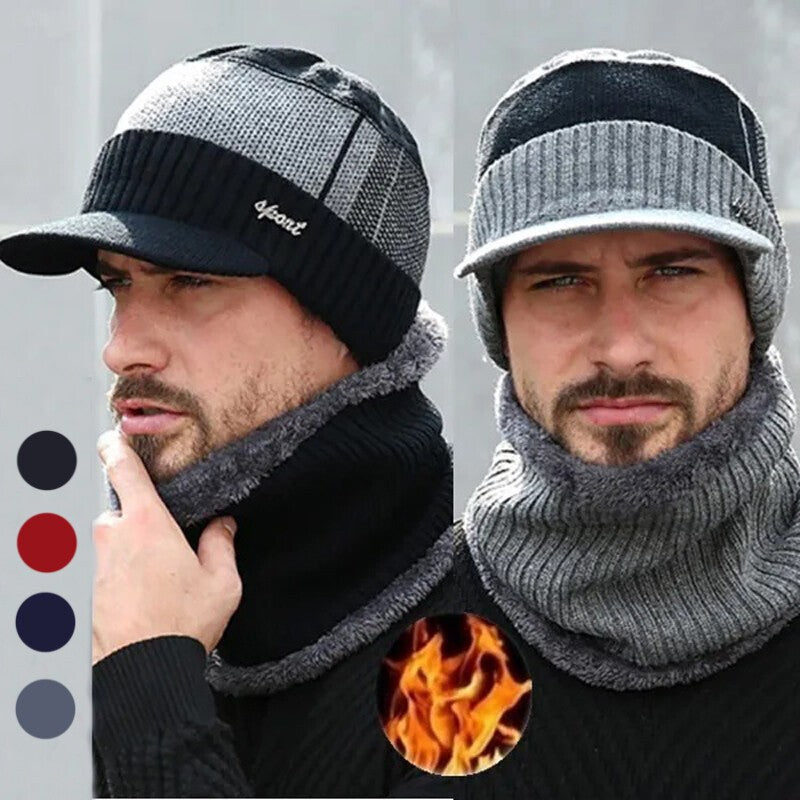 Men's Women's Winter Beanie Hat and Scarf Set Warm Fleece Knitted Cap Unisex UK