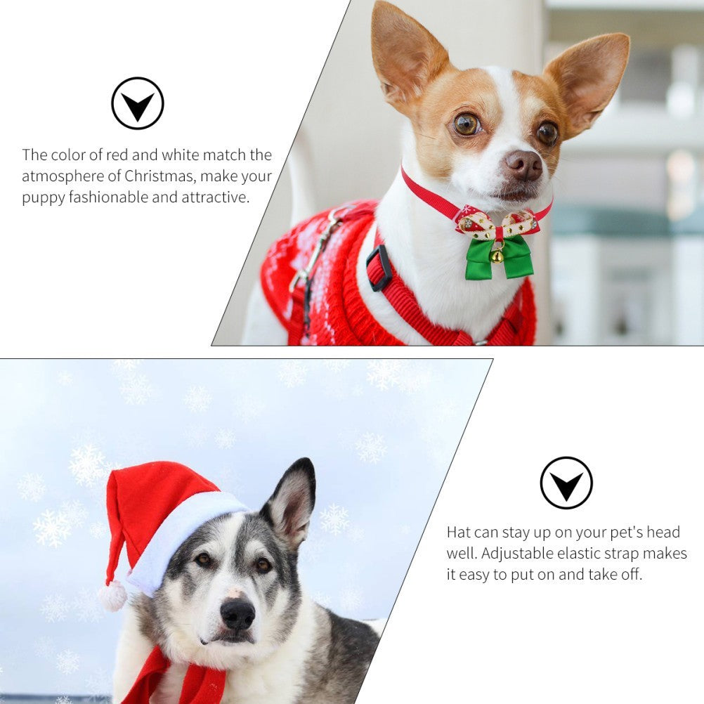 Durable Pet Christmas Collar Scarf and Hat Red White Holiday Costume