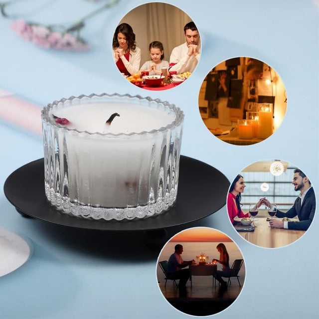 4Pcs Candle Holders for Pillar Candles Black Vintage 11cm Iron Candle Plate Dish