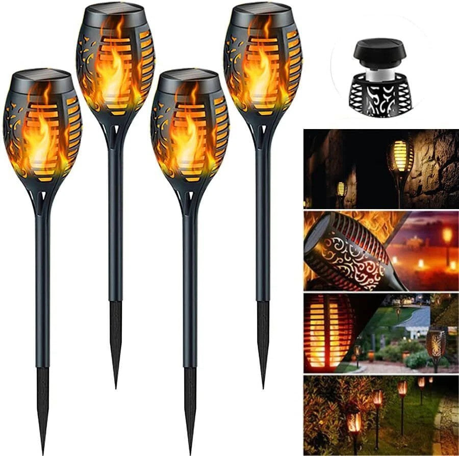 4/8 Pcs Solar Flickering Flame Torch Lights Outdoor Garden Stake Lamp Waterproof