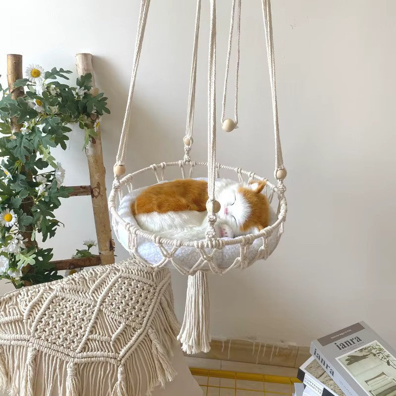 Winter Pet Hammock Cat Swing Hand Woven Cotton Rope Cats Hanging Basket  Kitten