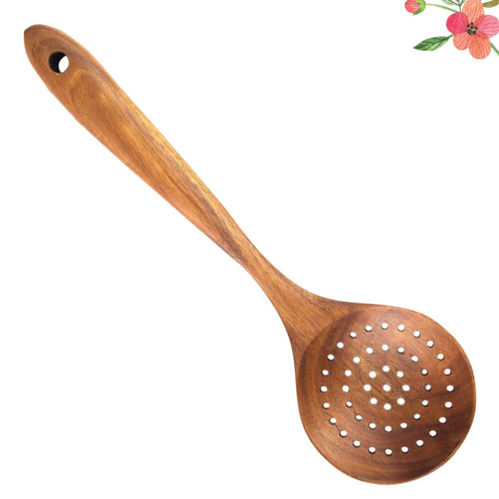 Wooden Slotted Spoon Straining Ladle Spoon Skimmer Kitchen Tool