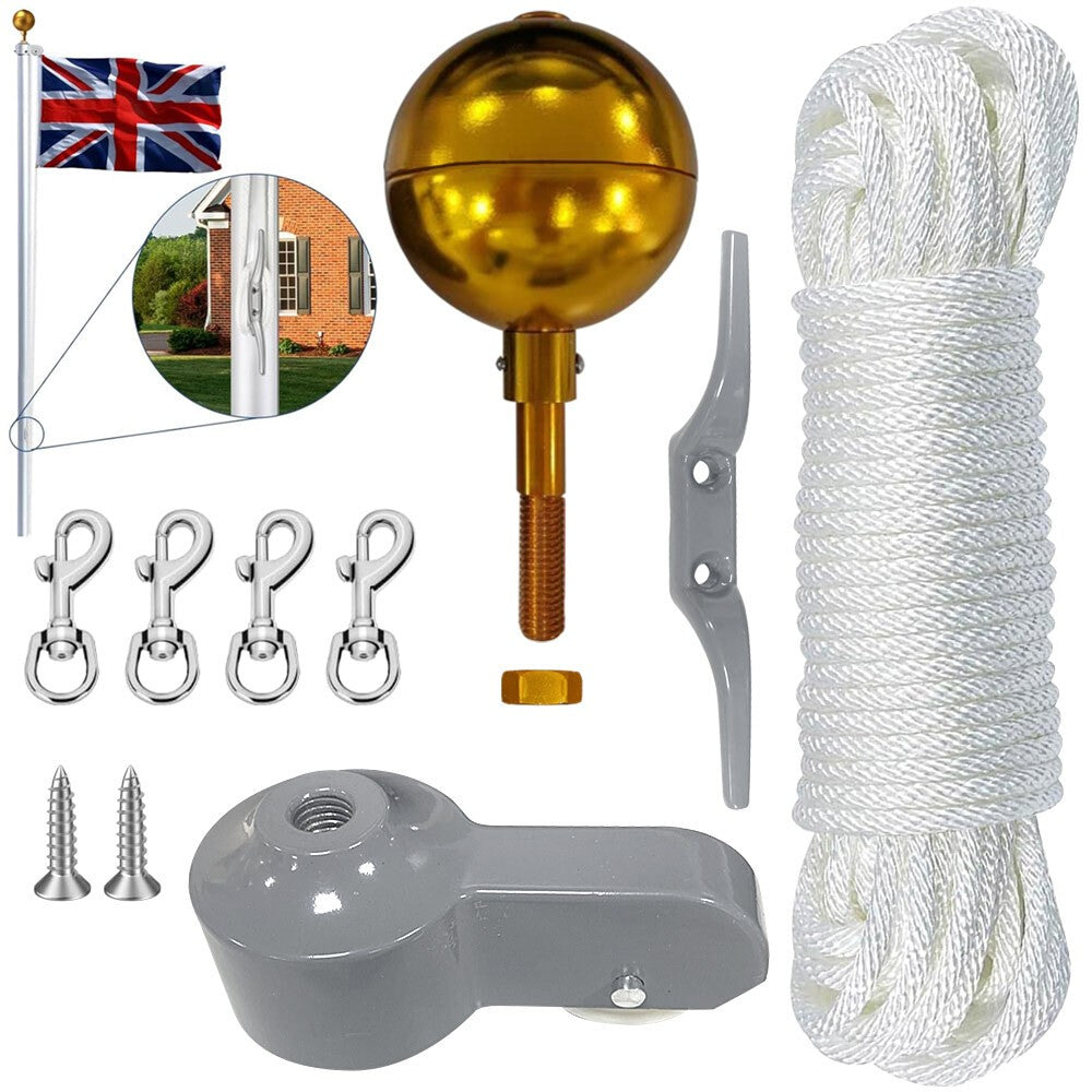 Flag Pole Tool Set Nylon Braided Rope Flagpole Accessories Repair Pulley Kit UK