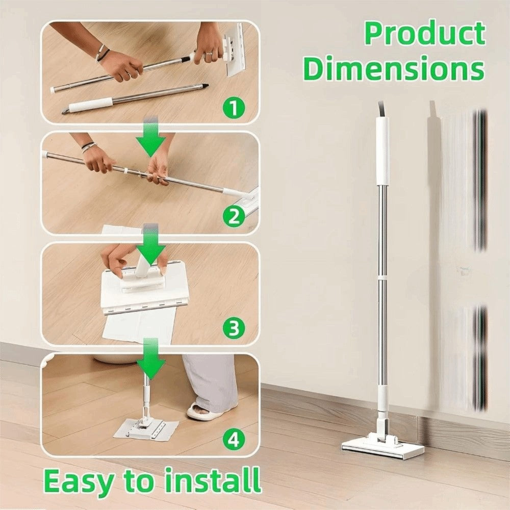 Clamping Dust Mops 360° Rotating Head Automatic Mop Clip Dust Removal W/3 Cloths