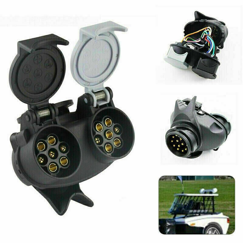 13 Pin To 7 Pin Twin N & S Short Towing Socket Adapter Trailer Caravan Lead Euro