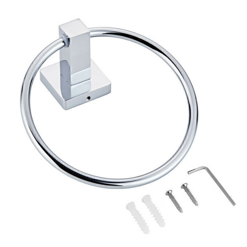 Polished Chrome Bathroom Toilet Roll Holder and Towel Ring Set Fittings