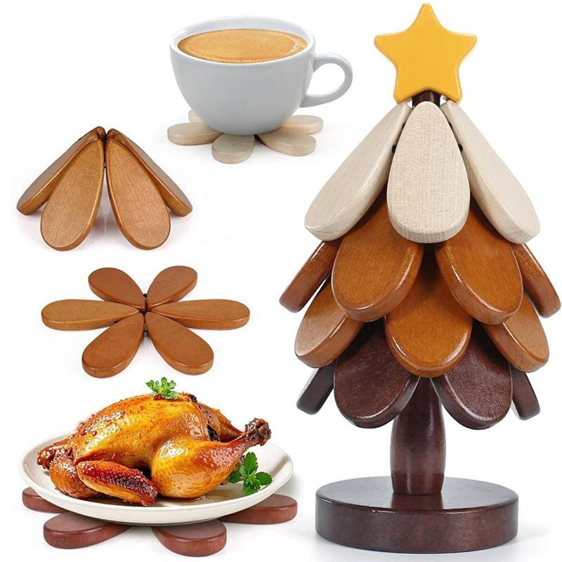 Christmas Tree Trivet Set for Hot Dishes,Wooden Coasters Trivets, Tree Shape