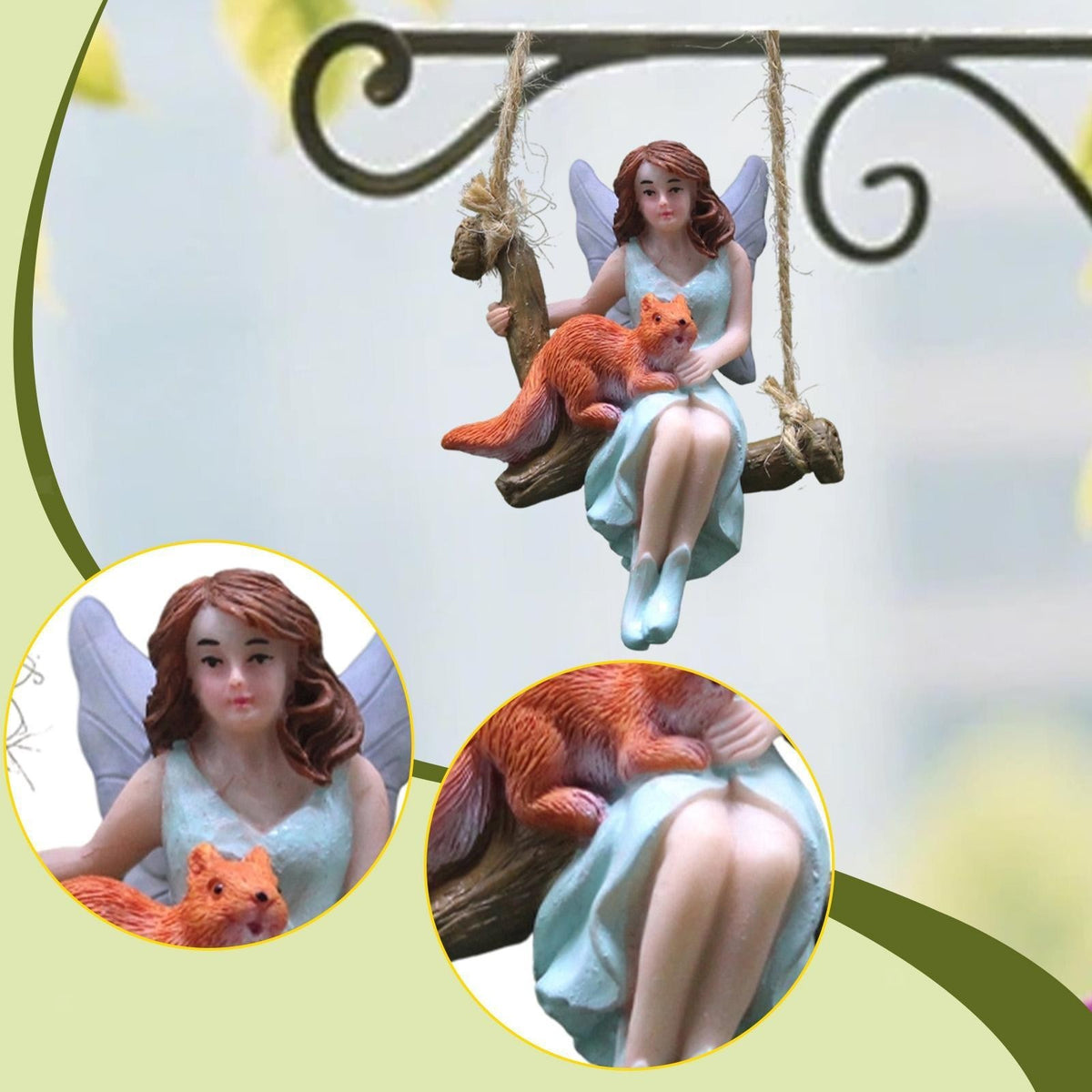 Hanging Fairy Garden Statue Sitting on Swing Resin Sculpture