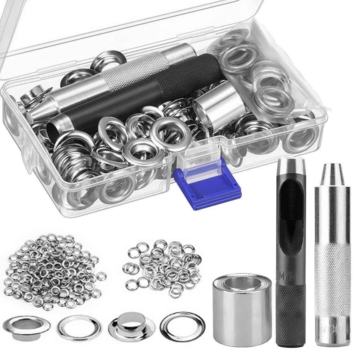 100Pcs 12-20mm Round Eyelets Set with Pliers – For Tarpaulin & Garden Eyelets