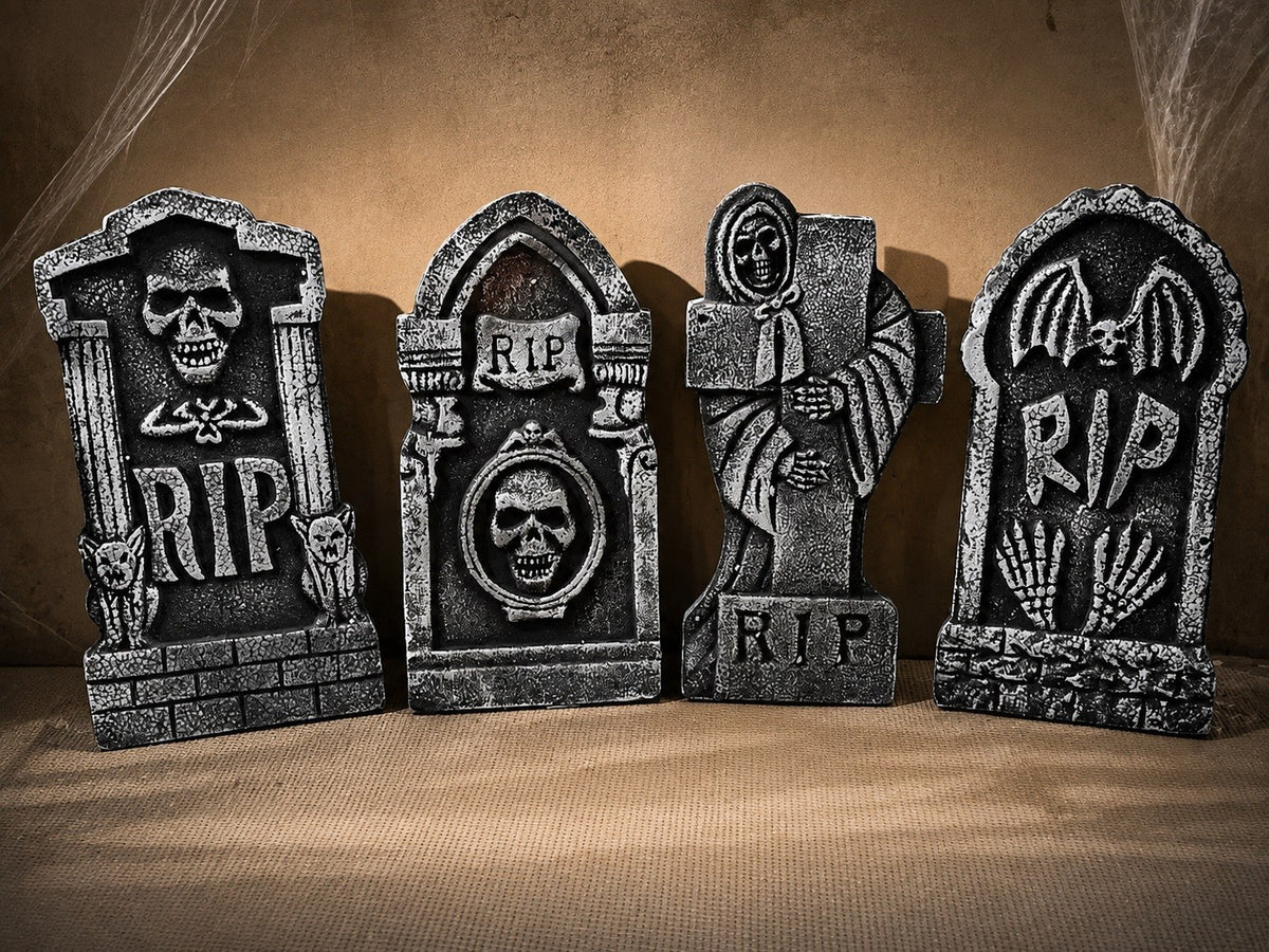 4 Tombstones 43cm Gravestone Outdoor Halloween Decoration Prop Graveyard Garden