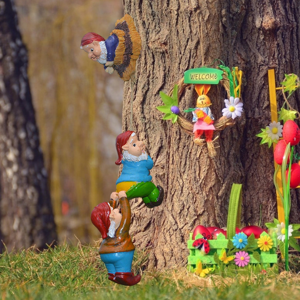 Climbing Gnomes Tree Funny Gnome Garden Statue Resin Dwarf Sculpture Ornament UK