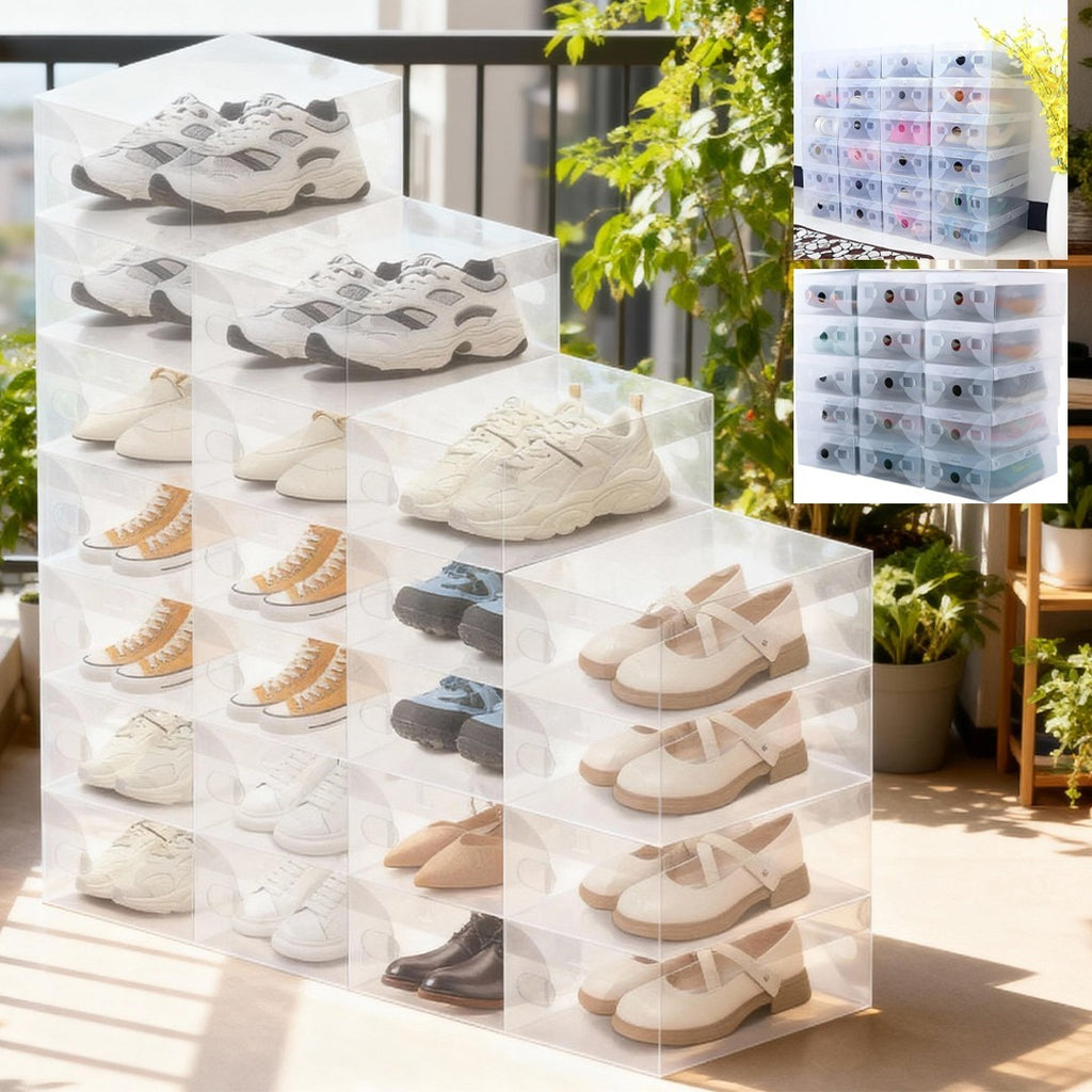22PCS Clear Plastic Shoe Storage Boxes Stackable Foldable Durable Shoe Organiser
