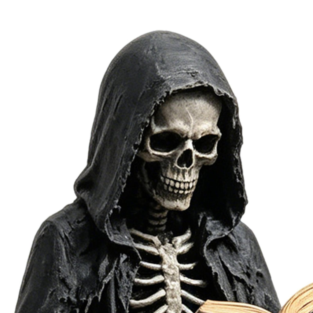 Gothic Dark Fantasy Figure, Reading Death Gothic Skeleton Demon Hooded Figurine
