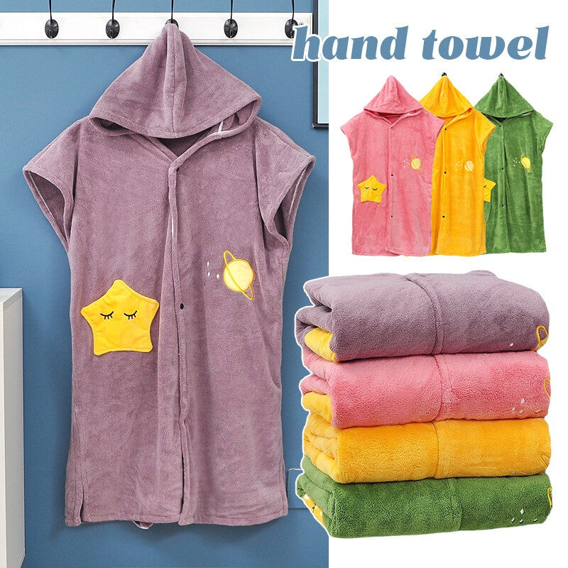 Women Microfibre Wearable Soft Bath Towel Robe Cloak Hooded Shower Swimming Wrap