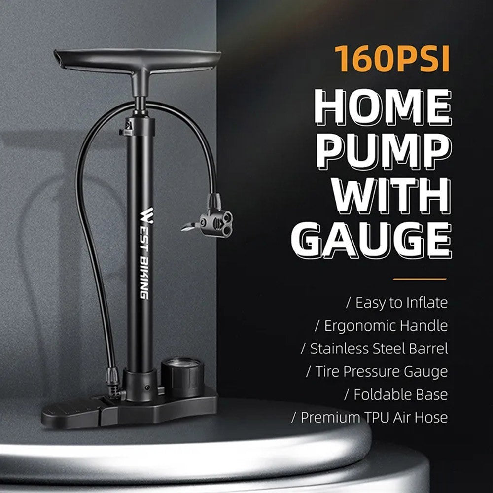 160psi Bike Bicycle Tyre Foot Air Pump Inflator Floor Standing Schrader Presta