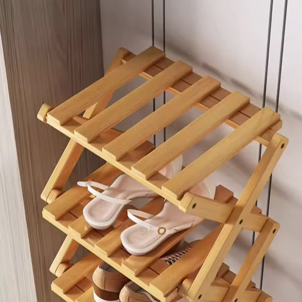 7 Tier Vertical Bamboo Folding Shoe Rack Storage Organizer Stand Corner Shelf UK