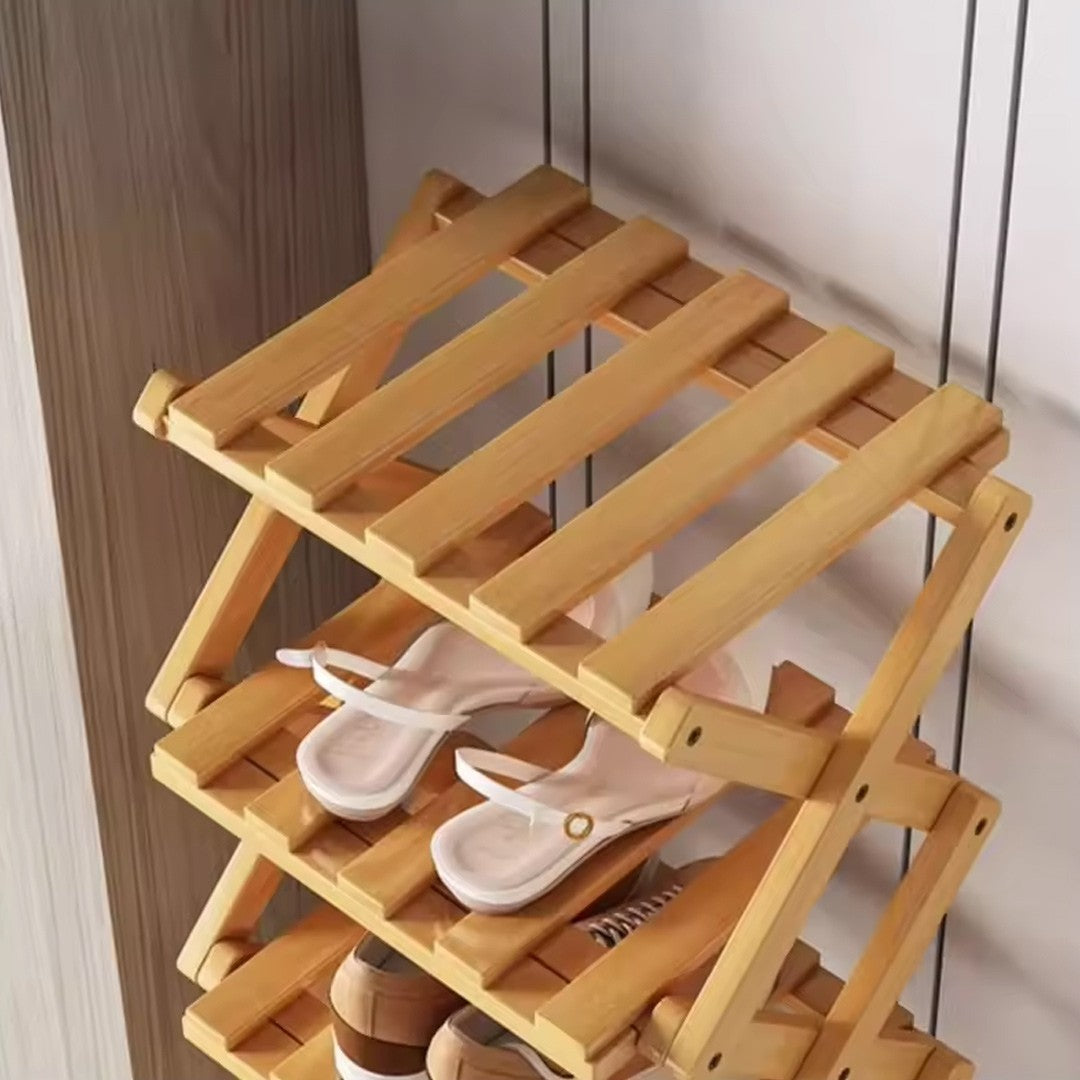7 Tier Vertical Bamboo Folding Shoe Rack Storage Organizer Stand Corner Shelf UK