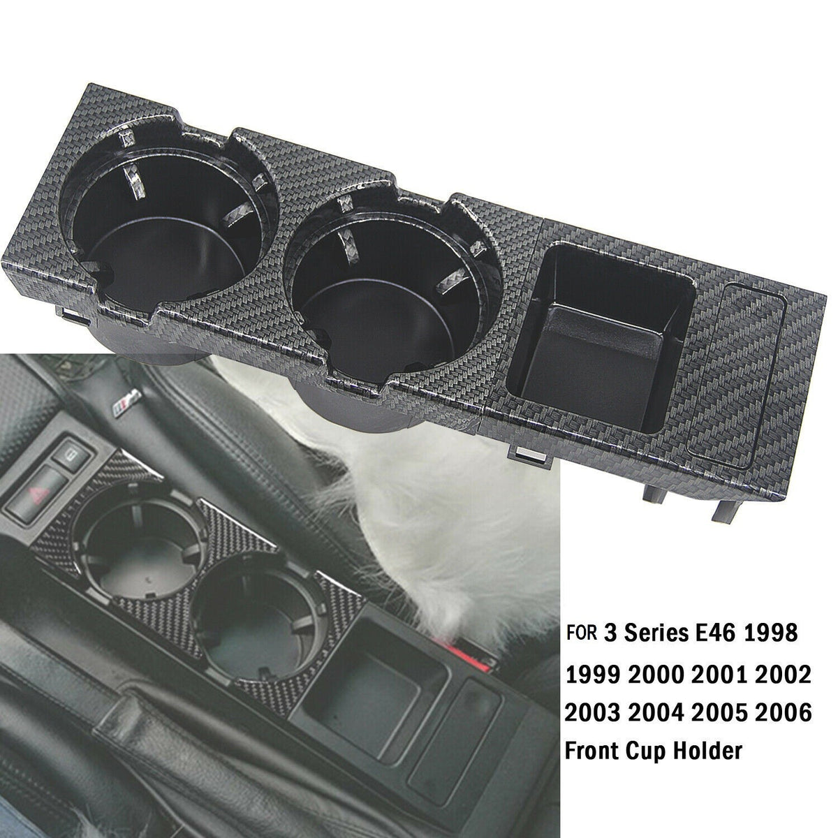 Carbon Fiber Style Center Console Cup Drink Holder For BMW 3 Series E46 1998-06!