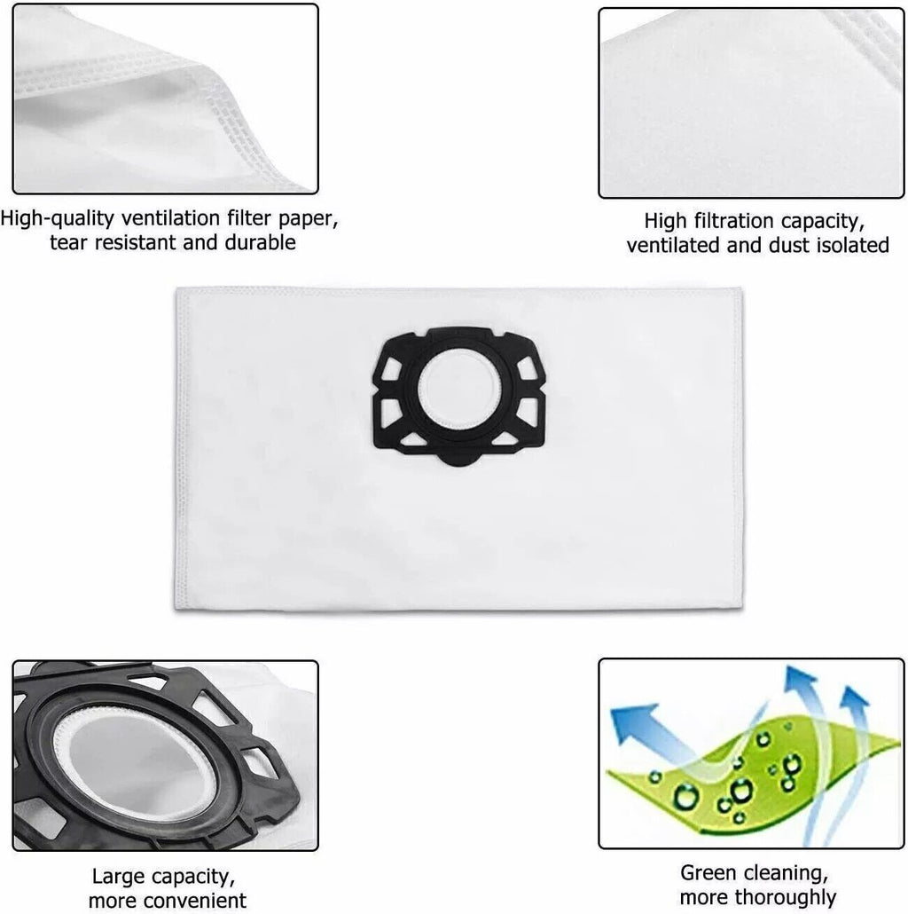 10 Pack Fleece Cloth Dust Bags fit Karcher WD2 PLUS WD3 KWD1 KWD3 WD3 Wet & Dry