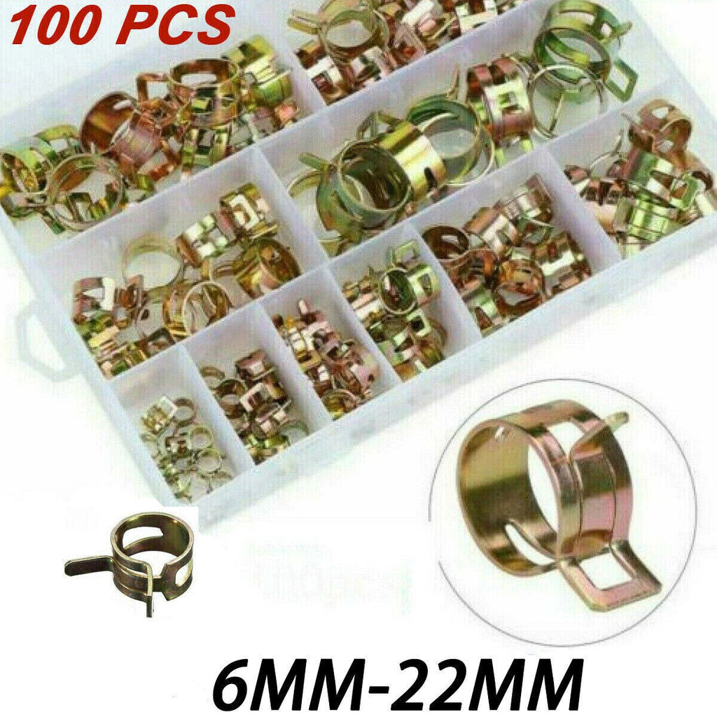 100XSpring Hose Clips/Clamp Fuel Air Gas Water Pipe Self Clamping 6-22mm