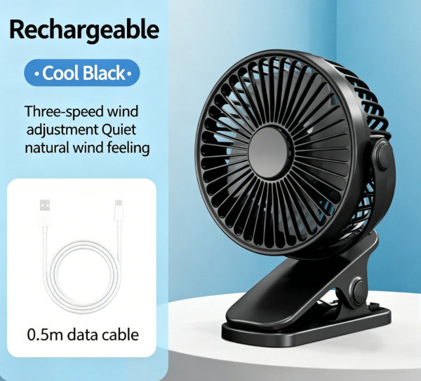 Portable Clip on Fan Rechargeable Operated Small Powerful 3 Speed Quiet