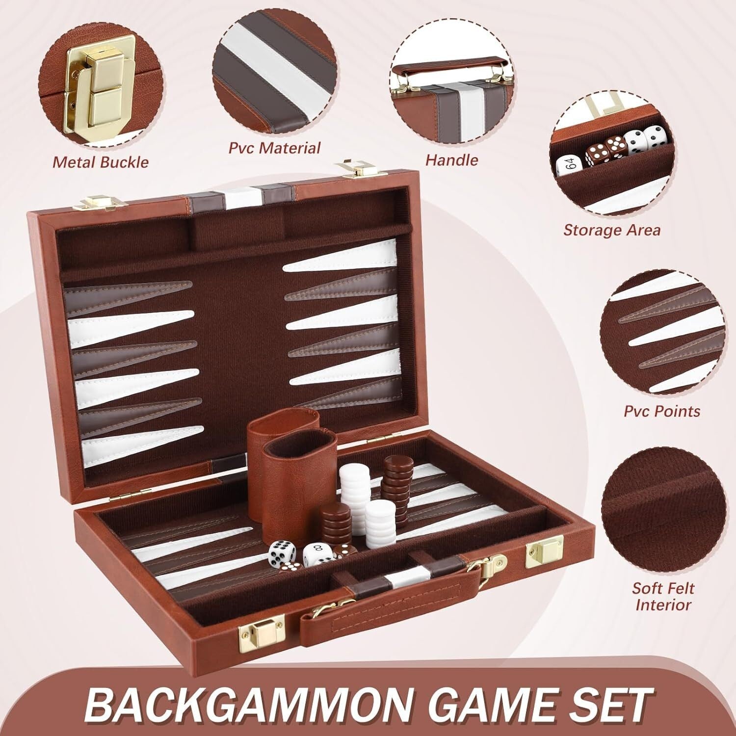 18″ Premium Leather Backgammon Board Game Set for Adults Kids Classic Game