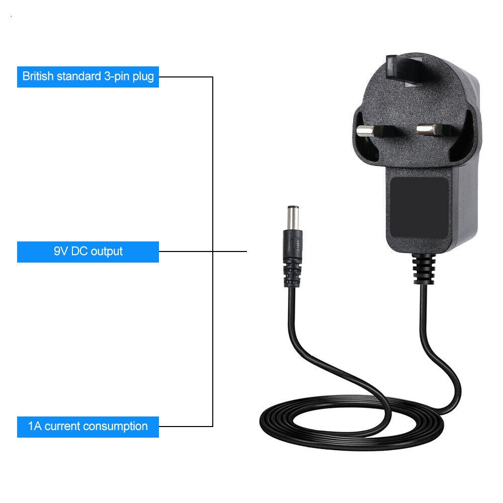 9V AC/DC Power Supply Adapter Safety Charger UK Plug Converter Universal